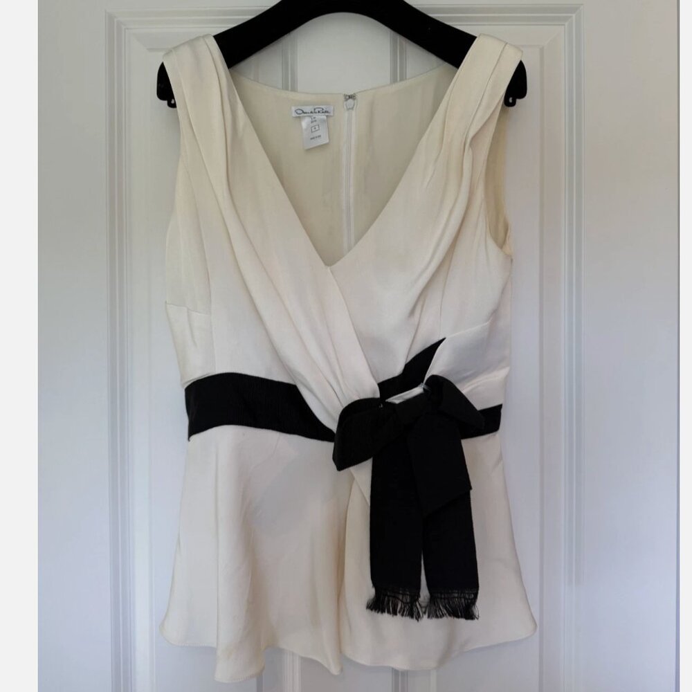 Oscar De La Renta Formal Blouse Sleeveless Bow White Size Small Medium